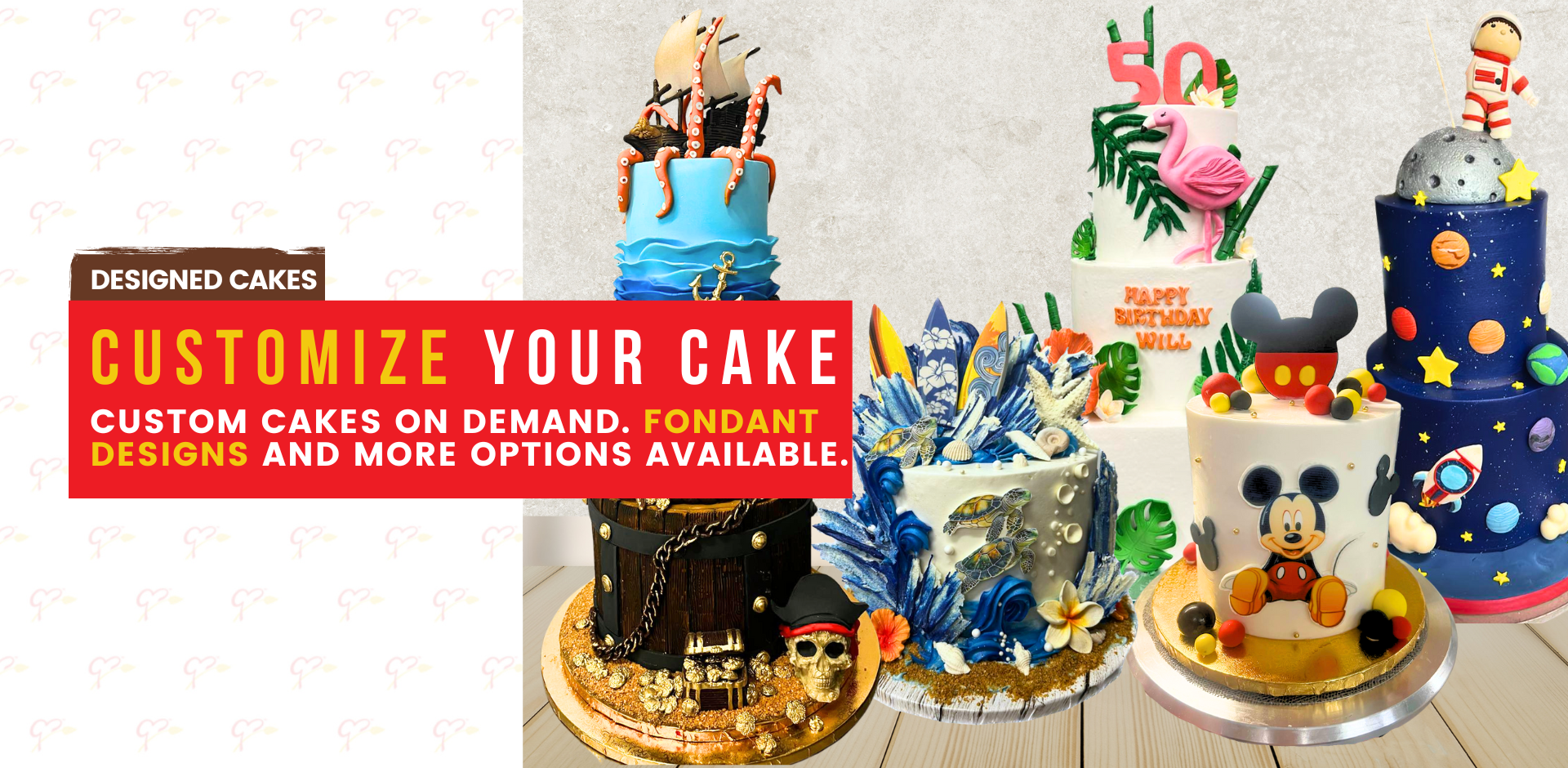 Designed Cakes. Customize Your Cake. Custom cakes on demand. fondant designs and more options available.