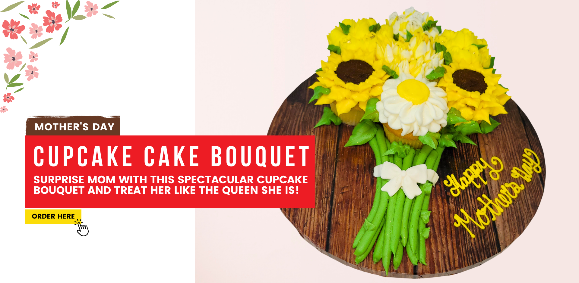Mother's Day. cupcake cake bouquet. surprise mom with this spectacular cupcake bouquet and treat her like the queen she is! Order Here