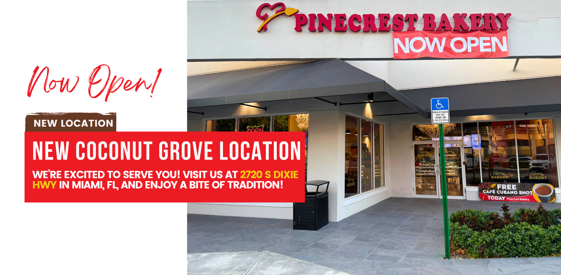 Now Open! new location. new coconut grove location. We’re excited to serve you! Visit us at 2720 S Dixie Hwy in Miami, FL, and enjoy a bite of tradition!
