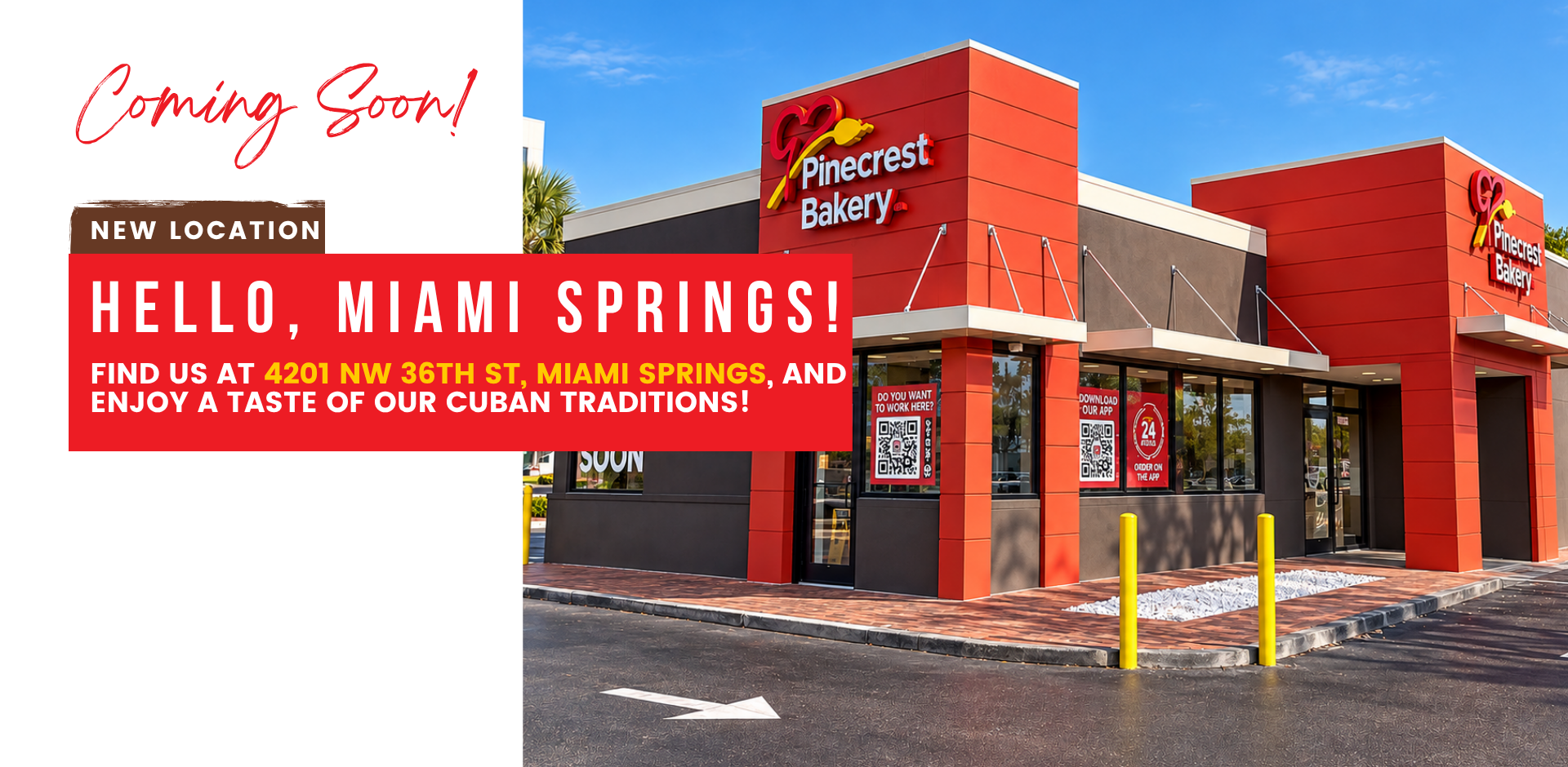 Coming Soon! new location, Hello, Miami Springs! Find us at 4201 NW 36th St, Miami Springs, and enjoy a taste of our Cuban traditions!