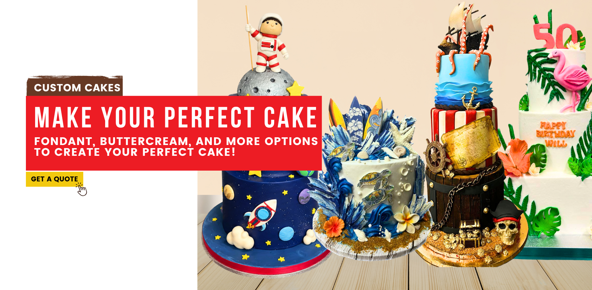 custom Cakes. Make Your Perfect Cake. Fondant, buttercream, and more options to create your perfect cake! Get a Quote